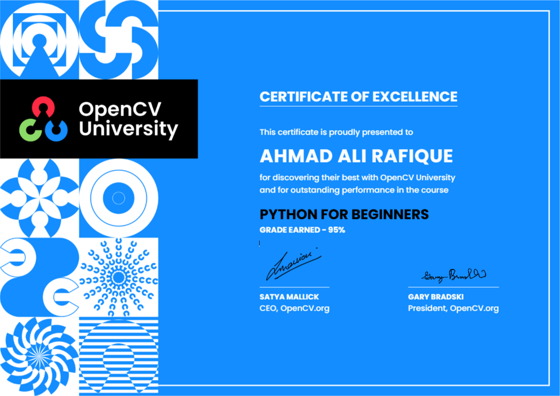 Python Python For Beginners Certificate | OpenCV