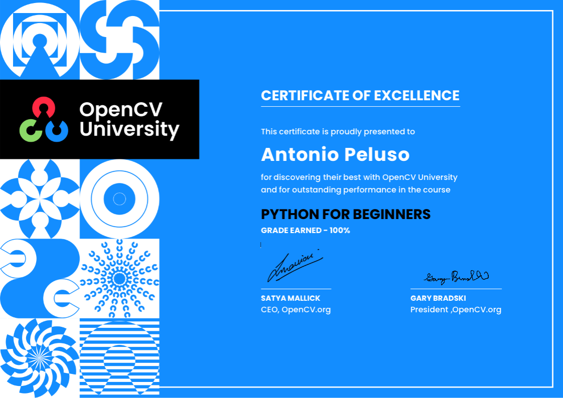Python Python For Beginners Certificate | OpenCV